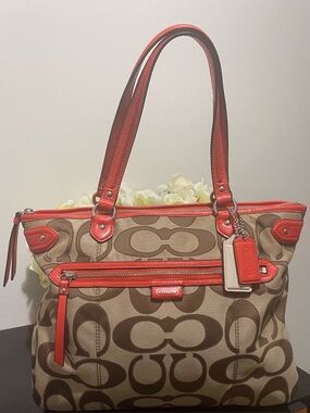 Coach Daisy Emma Outline Signature Tote Vibrant Orange- Y2K Vintage Pop of Color